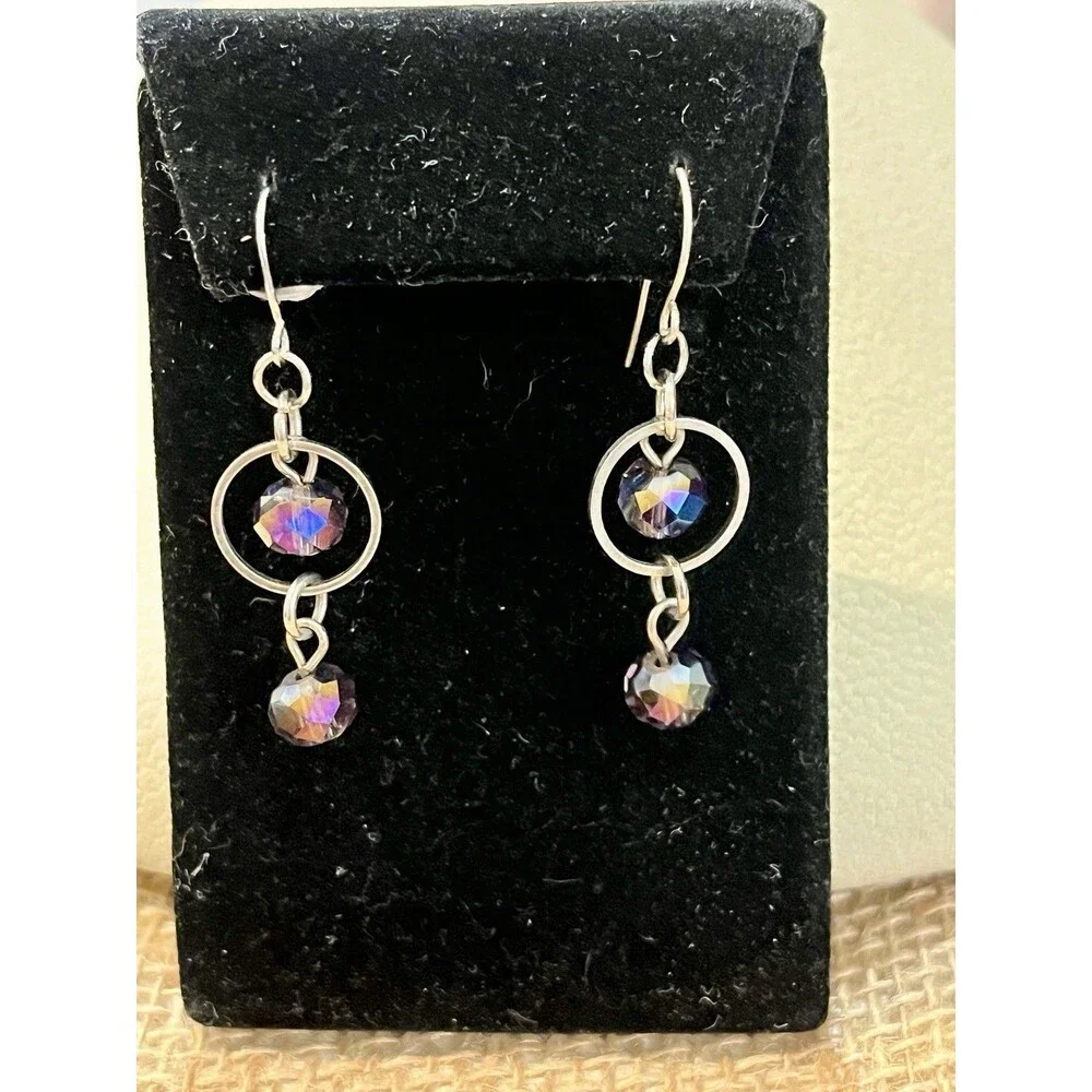 Iridescent Glass Teardrop Dangle Earrings Pierced Rainbow Aurora Borealis Fairy